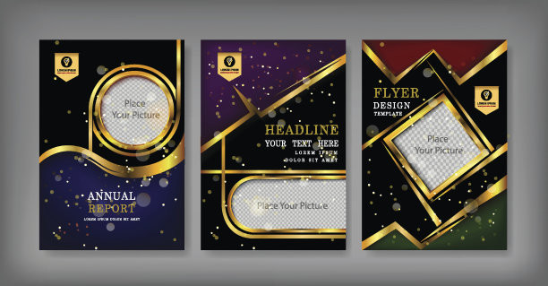 黄金封面年度报告模板，黄金封面设计，小册子传单，信息图形元素，传单，小册子，简介，海报，书籍，目录，杂志广告，矢量图片下载