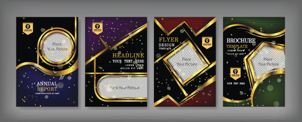 黄金封面年度报告模板，黄金封面设计，小册子传单，信息图形元素，传单，小册子，简介，海报，书籍，目录，杂志广告，矢量图片下载