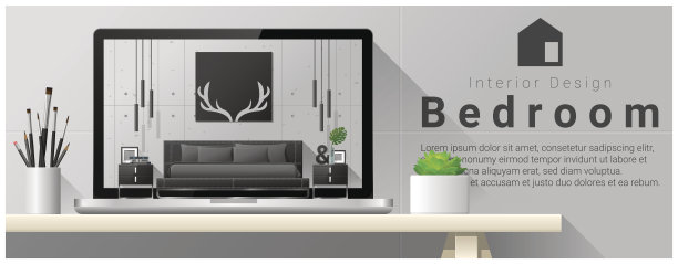 现代卧室室内设计背景、矢量、插画图片下载