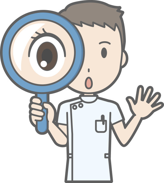 插图:一个穿着白色西装的男护士拿着放大镜图片下载