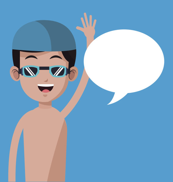 游泳男孩戴着护目镜，泡泡说话图片下载