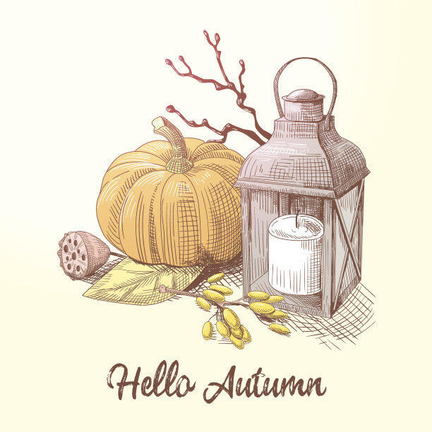 你好，秋天用南瓜和蜡烛作曲图片下载