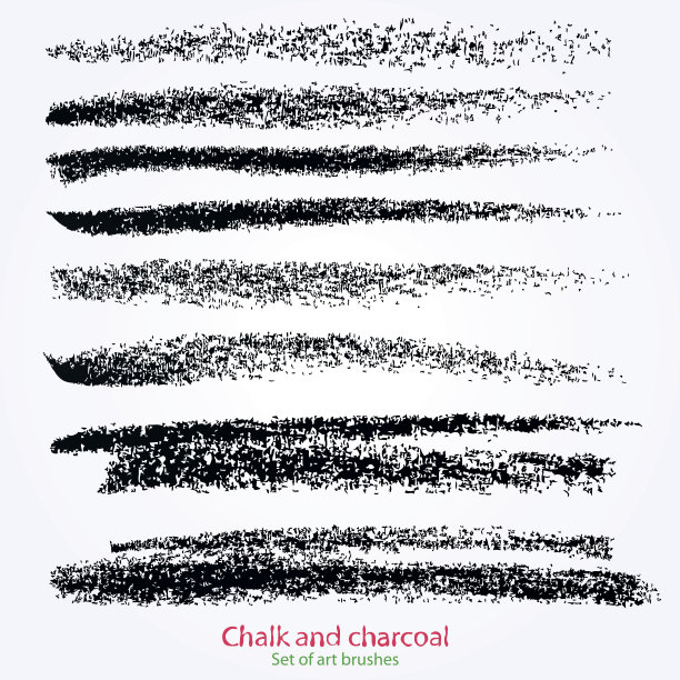 用粉笔和木炭创建的Grunge矢量笔刷笔触，已保存到调色板中素材图片