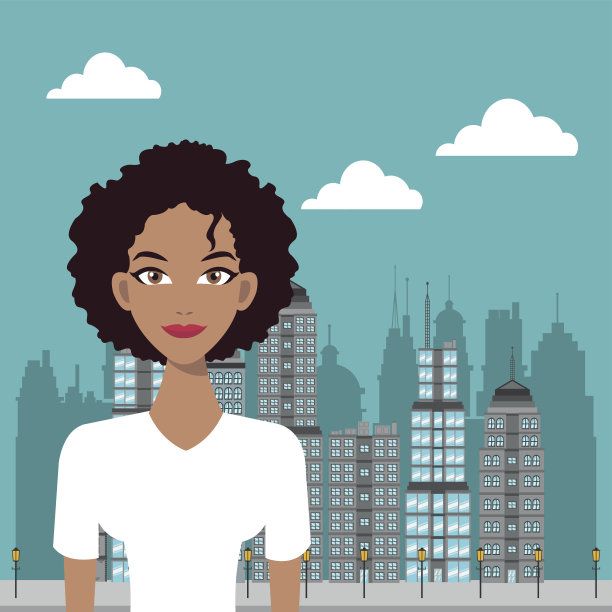 女人卷发城市建筑背景图片下载