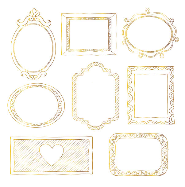 一套金色手绘涂鸦框架图片下载