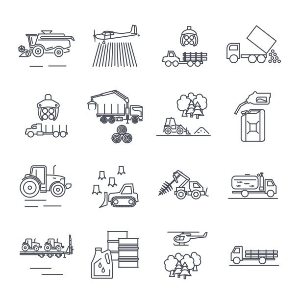 一套细线图标农业机械、设备图片下载