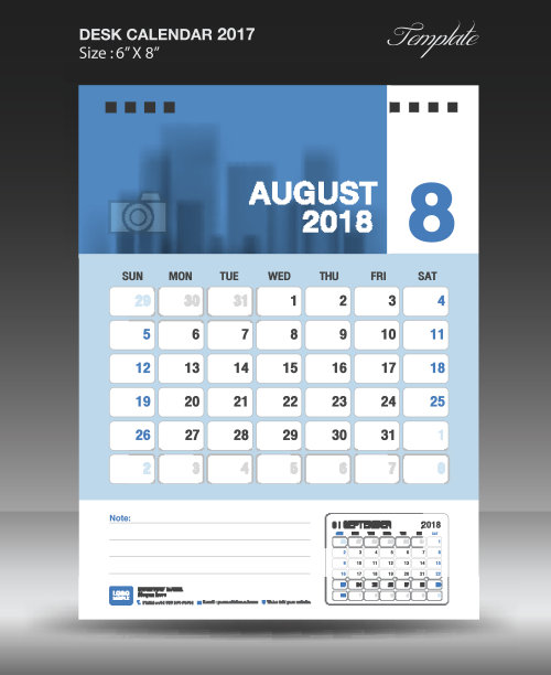 2018年8月台历模板设计，2018年墙挂历，垂直布局，宣传册传单，企业业务，印刷媒体图片下载