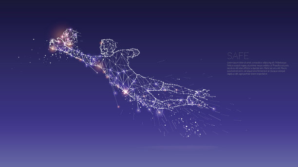 足球运动员运动的粒子和线点图片下载