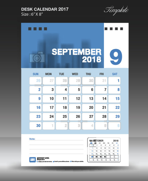 2018年9月台历模板设计、2018年挂历、垂直布局、宣传册宣传单、企业业务、印刷媒体图片下载