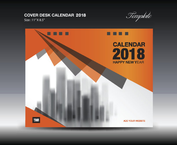 封面台历2018年模板，横纸，商业宣传册传单布局，封面设计，书籍封面，杂志，广告，通讯，印刷媒体，传单，广告，矢量图片下载