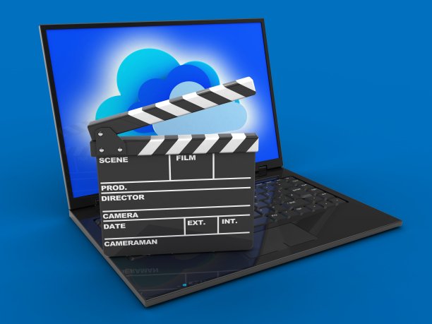 3d笔记本电脑和电影拍手图片下载