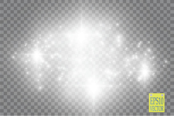 灯光在透明背景上。矢量白色闪光波抽象插图。白色星尘尾随着孤立的闪闪发光的粒子图片下载