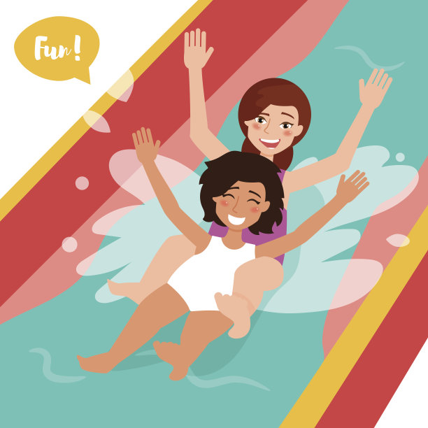 两个女孩在玩水滑梯。孤立的艺术图片下载