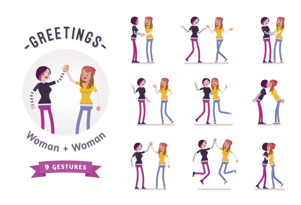 十几岁的女孩打招呼字符集，各种姿势和情绪图片下载