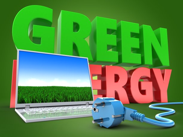 带有绿色能源标志的3d电脑图片下载
