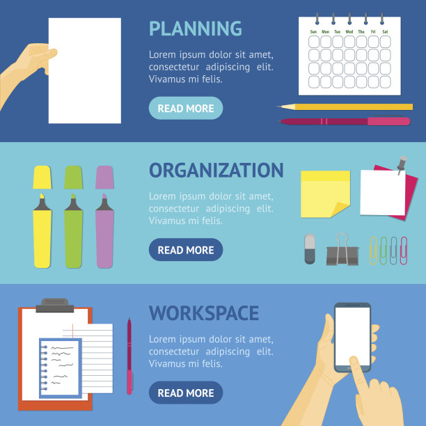 卡通商业彩色设备横幅水平设置。向量图片下载