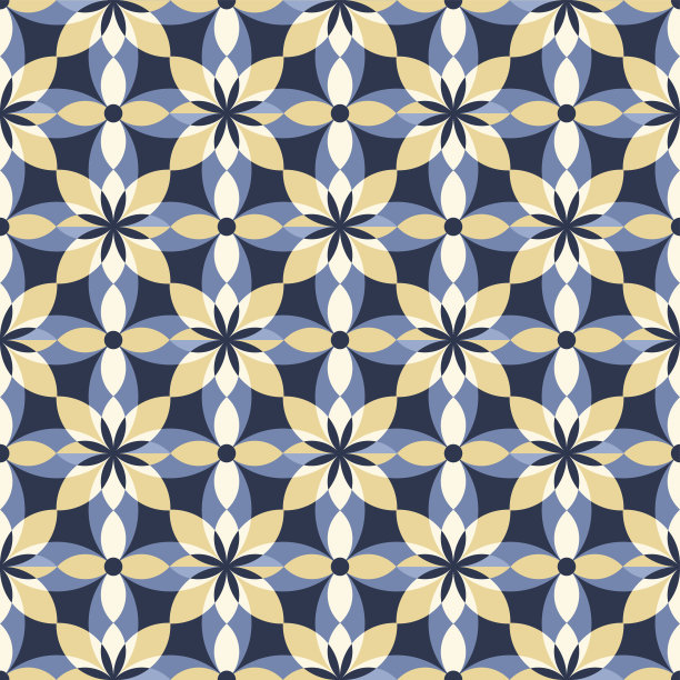 形状重叠，蓝色和黄色无缝花图案图片下载