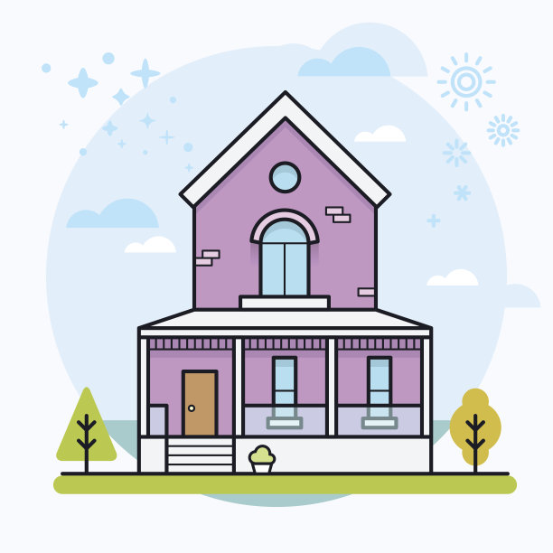 有树的可爱的房子。图片下载