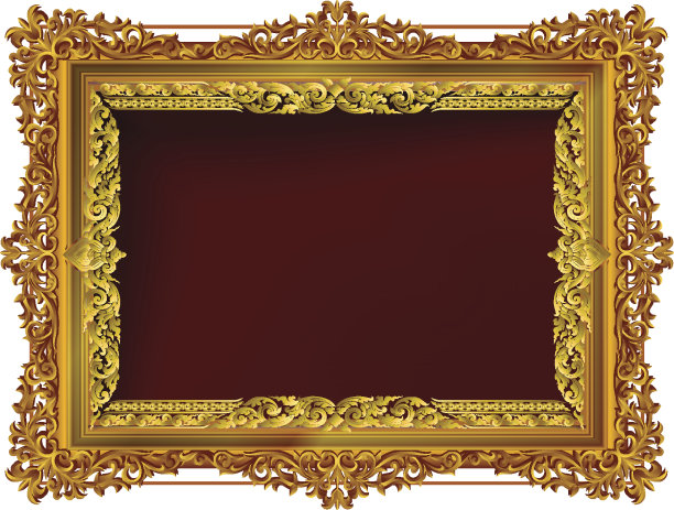 装饰复古框架和边框设置，金色相框与角泰国线花卉图片，矢量设计装饰图案风格。边框设计为泰式图案图片下载