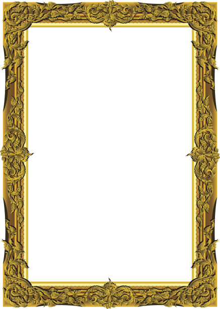 装饰复古框架和边框设置，金色相框与角泰国线花卉图片，矢量设计装饰图案风格。边框设计为泰式图案图片下载