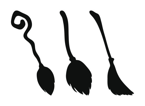 女巫扫帚剪影卡通矢量符号图标设计。美丽的插图孤立在白色的背景图片下载