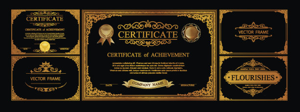 金色边框设计，相框照片模板，证书模板与豪华和现代的模式，文凭，矢量插图图片下载