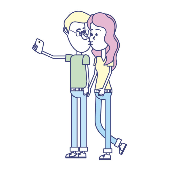 情侣接吻和用智能手机自拍图片下载