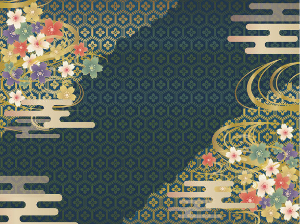 青と金の和柄の背景素材素材图片