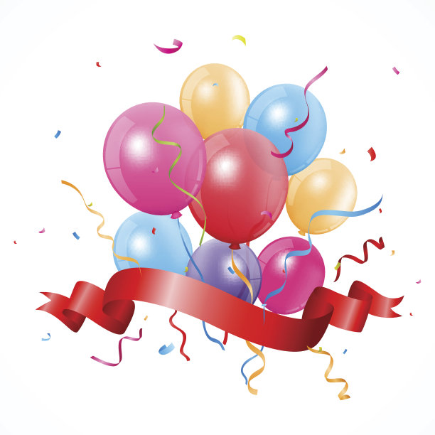 生日快乐背景气球和五彩纸屑图片下载