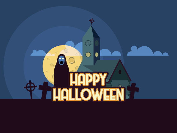 扁平风格矢量插图的快乐万圣节背景。图片下载