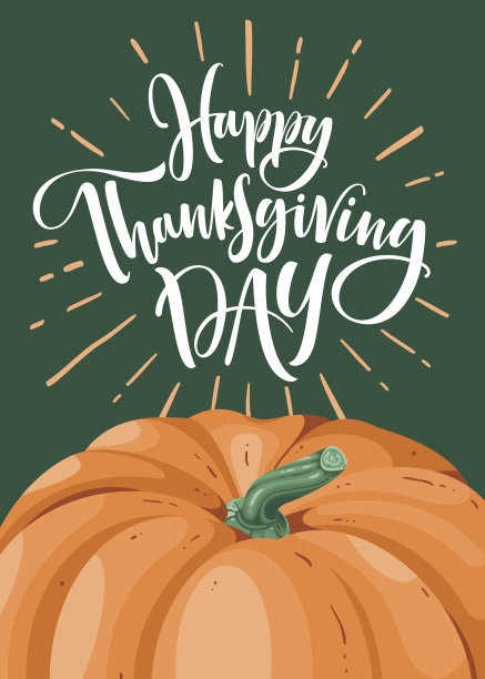 矢量插图的快乐感恩节。排版海报与南瓜和字母文本。素材图片