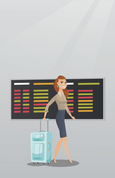 一个白人女人在机场提着行李箱图片下载