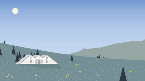 小茅舍坐落在山上，春景宜人图片下载