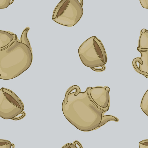 无缝图案与茶杯茶和茶壶。图片下载