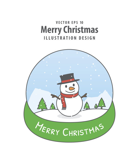 雪人在雪球插图矢量在白色的背景。圣诞快乐的概念。图片下载