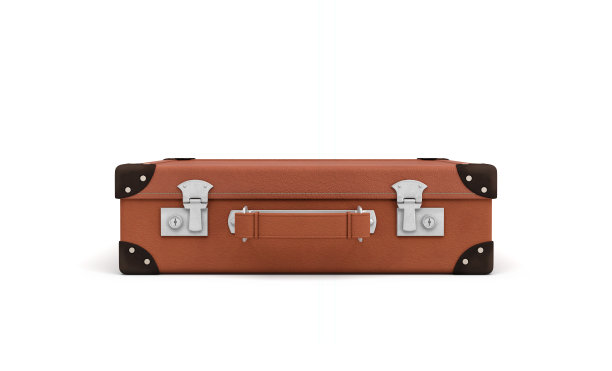 3d渲染的棕色古董封闭手提箱与金属锁在白色的背景图片下载