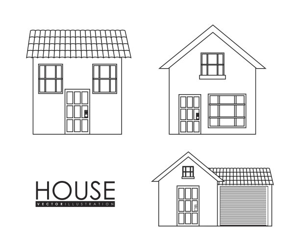 家的家庭。有门和窗户的房子。轮廓设计,vec图片下载