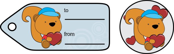 可爱的宝宝毛绒松鼠卡通爱礼品卡贴纸图片下载