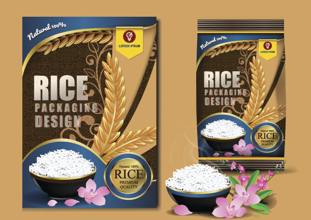 大米泰国食品产品和织物背景泰国艺术，旗帜和海报模板设计大米食品。图片下载