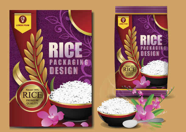 大米泰国食品产品和织物背景泰国艺术，旗帜和海报模板设计大米食品。图片下载