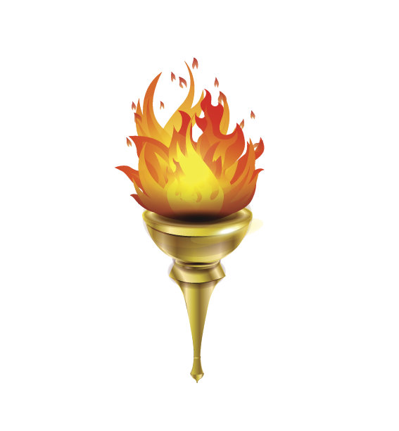 图标体育火炬与彩色波浪条纹。冠军图标，胜利的象征。孤立的矢量图。抽象彩色背景与波浪，冠军火焰。图片下载