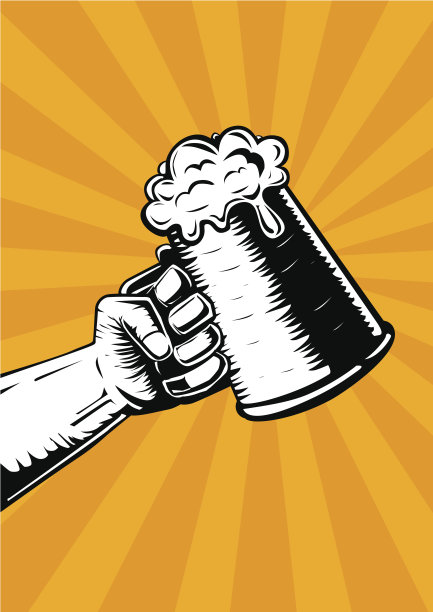 手拿啤酒杯。酒吧复古海报图片下载