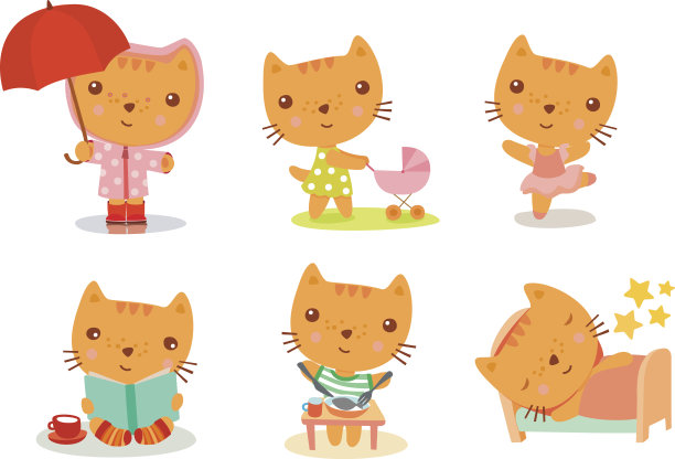 卡通猫的日常活动设置图片下载