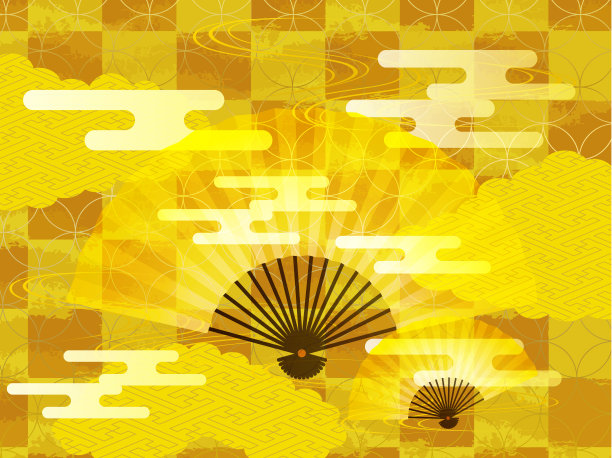 日式金图案和折扇背景材料素材图片