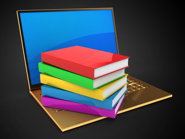 3d黄金电脑和书籍图片下载