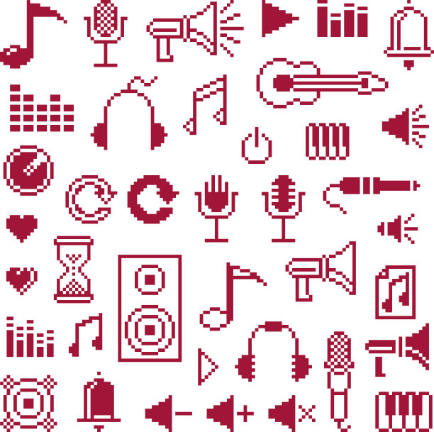 一套向量音符复古标志像素艺术风格。音乐主题几何像素化符号。图片下载