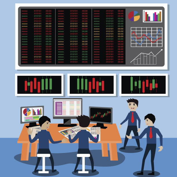 企业财务概念，投资者和股票投资监测-向量插图图片下载