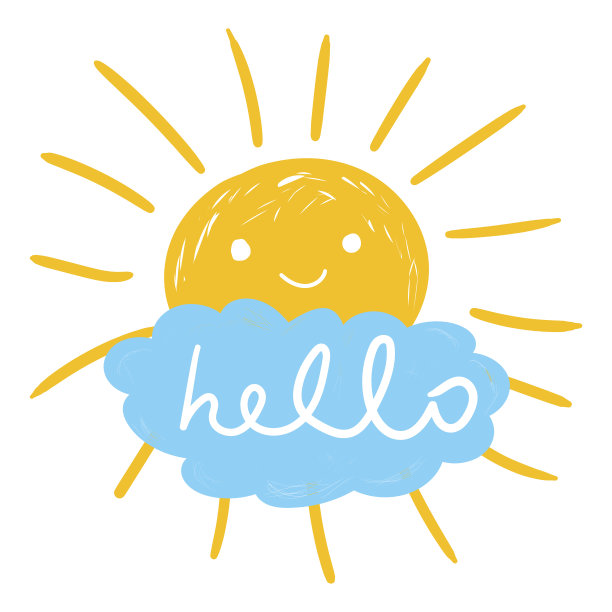 你好夏天手绘粉笔太阳图标。矢量插图孤立在白色背景。图片下载