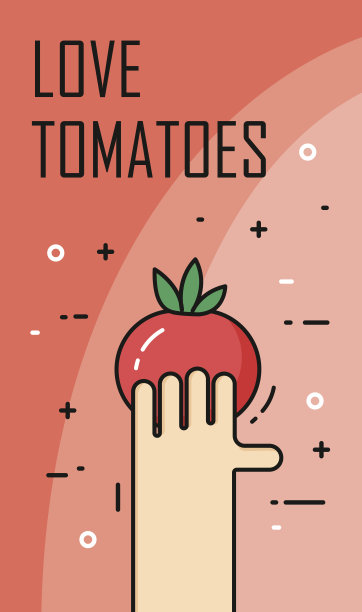 手里拿着一个西红柿。细线平面设计。向量的名片。图片下载
