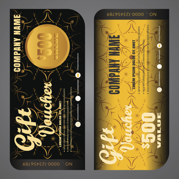 空白的礼品券矢量插图，以增加销售的黑色和金色背景。图片下载